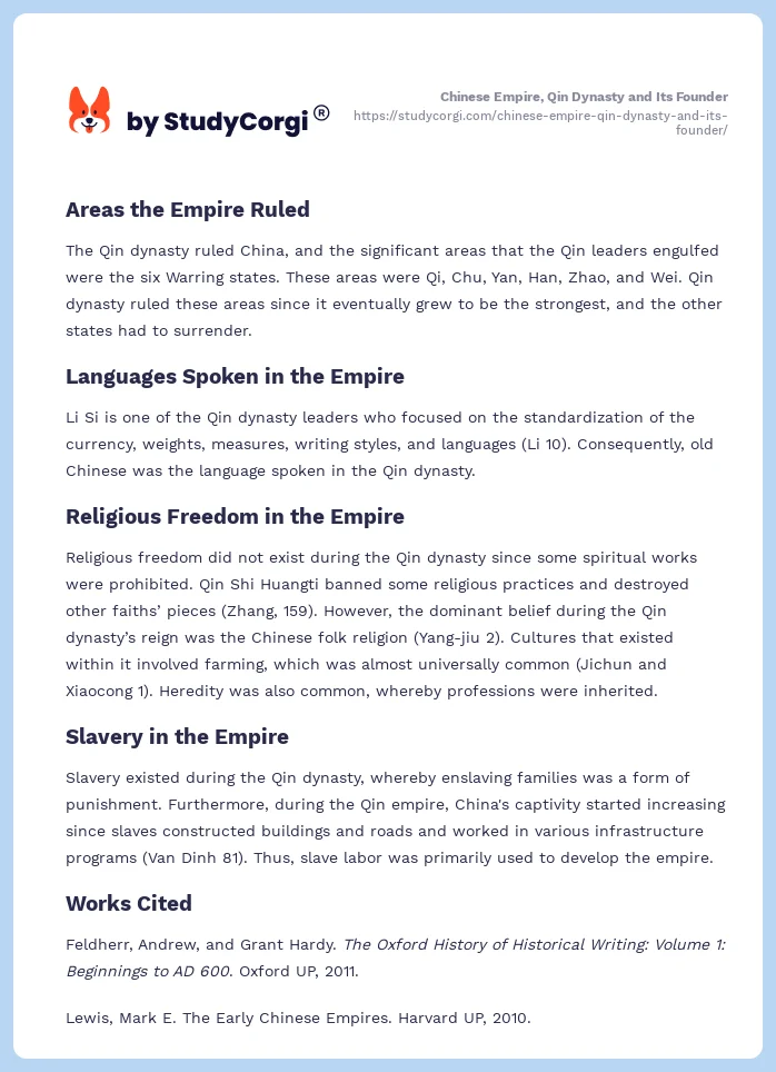 Chinese Empire, Qin Dynasty and Its Founder. Page 2