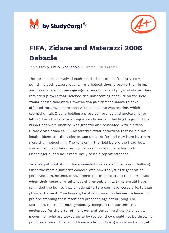 FIFA, Zidane and Materazzi 2006 Debacle. Page 1