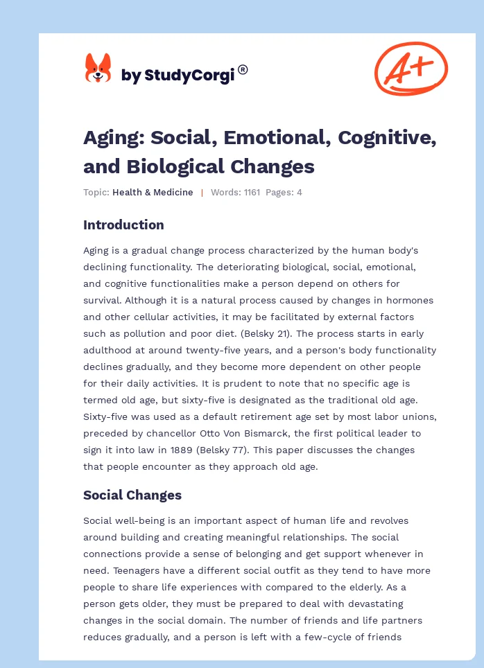 Aging: Social, Emotional, Cognitive, and Biological Changes. Page 1