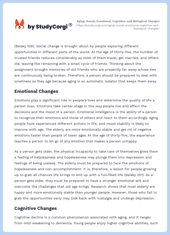 Aging: Social, Emotional, Cognitive, and Biological Changes. Page 2