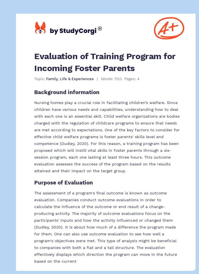 Evaluation of Training Program for Incoming Foster Parents. Page 1