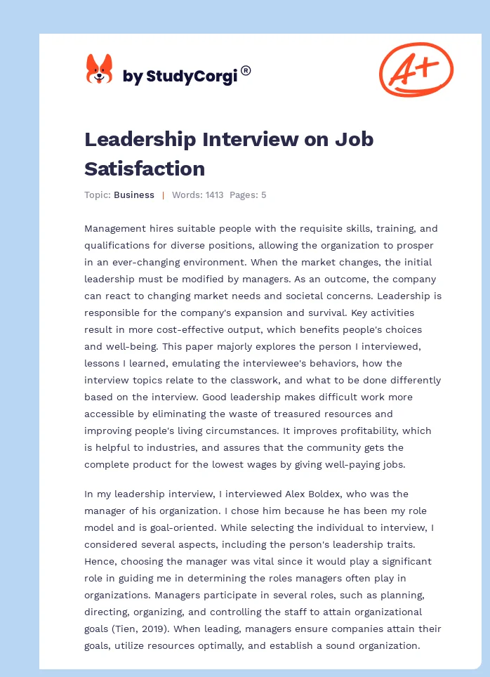 Leadership Interview on Job Satisfaction. Page 1