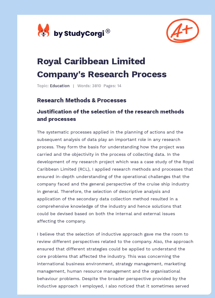 Royal Caribbean Limited Company's Research Process. Page 1