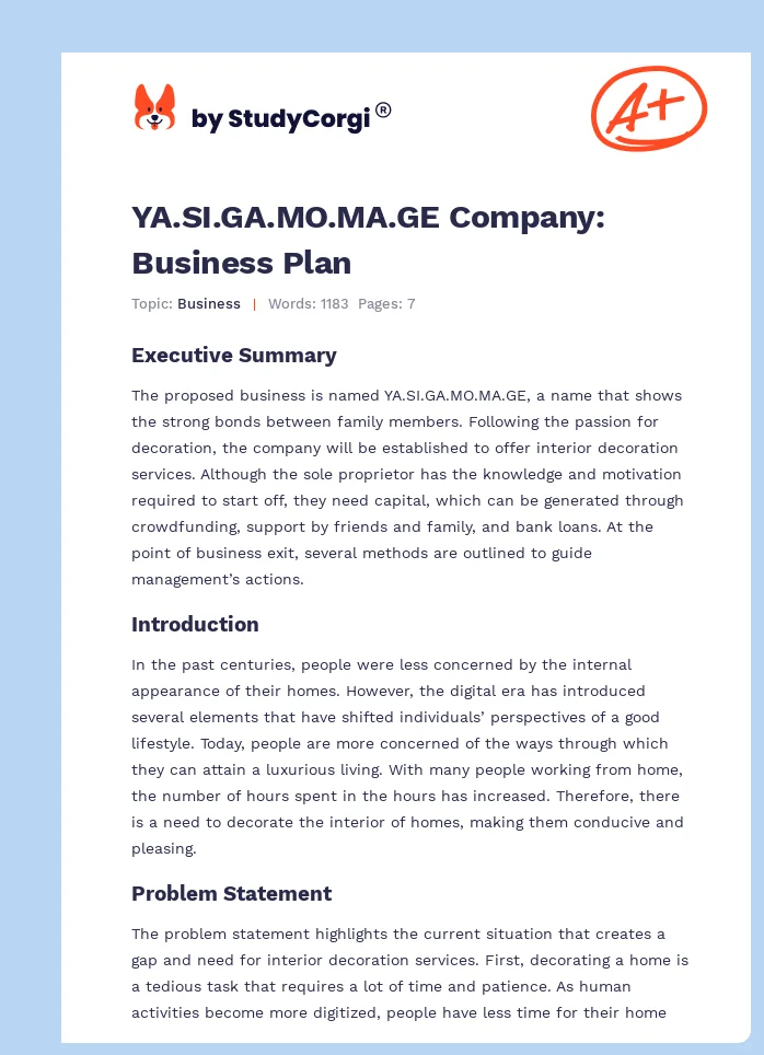 YA.SI.GA.MO.MA.GE Company: Business Plan. Page 1