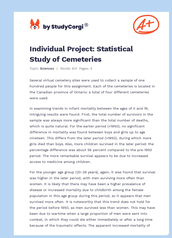 Individual Project: Statistical Study of Cemeteries. Page 1