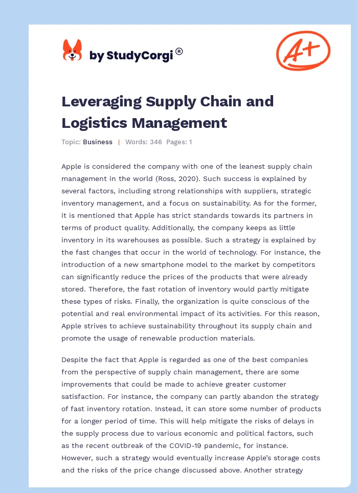 Leveraging Supply Chain and Logistics Management. Page 1