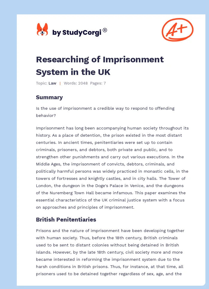 Researching of Imprisonment System in the UK. Page 1