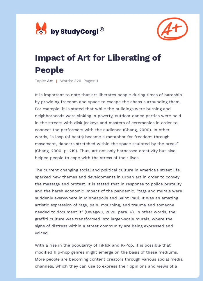 Impact of Art for Liberating of People. Page 1