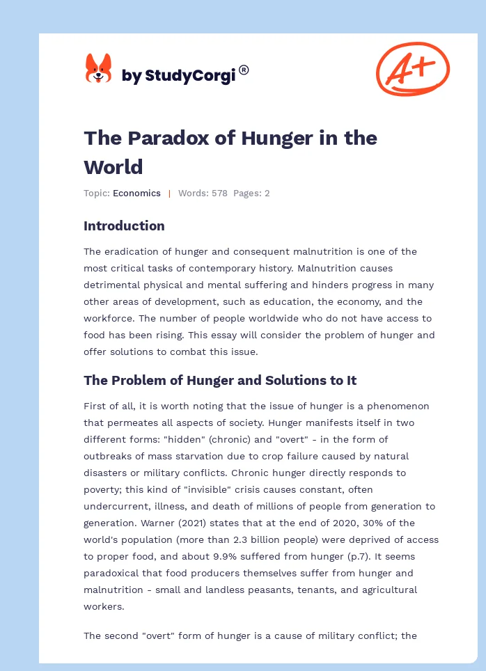 The Paradox of Hunger in the World. Page 1