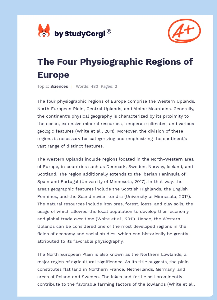 The Four Physiographic Regions of Europe. Page 1