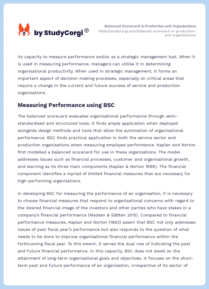 Balanced Scorecard in Production and Organisations. Page 2