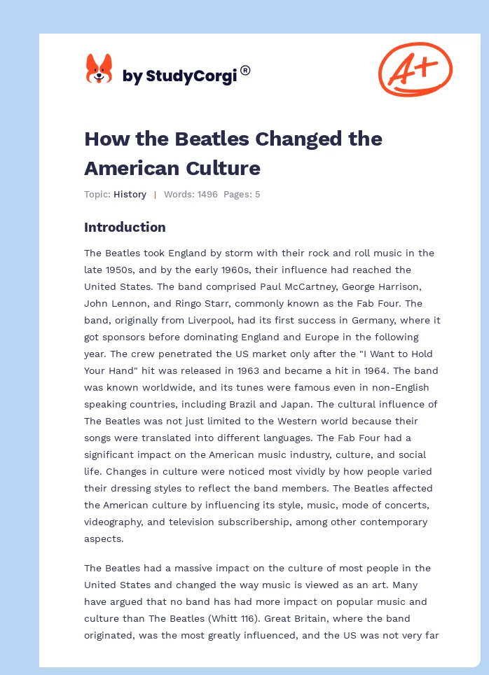 How the Beatles Changed the American Culture. Page 1