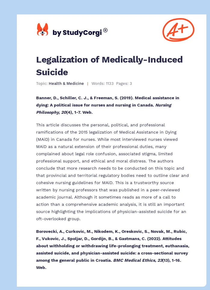 Legalization of Medically-Induced Suicide. Page 1