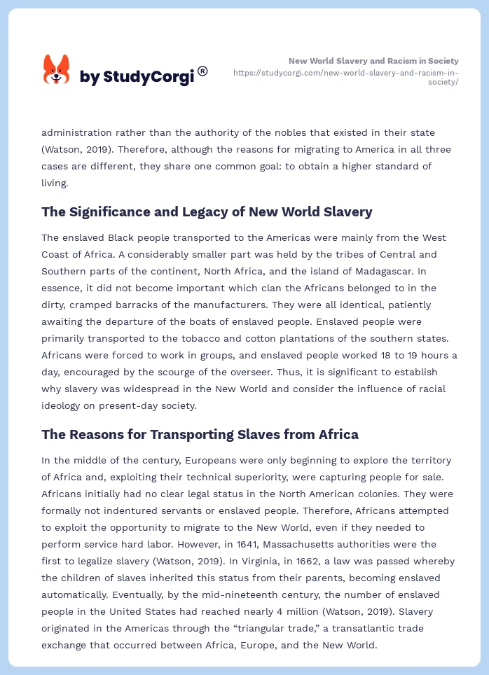 New World Slavery and Racism in Society. Page 2