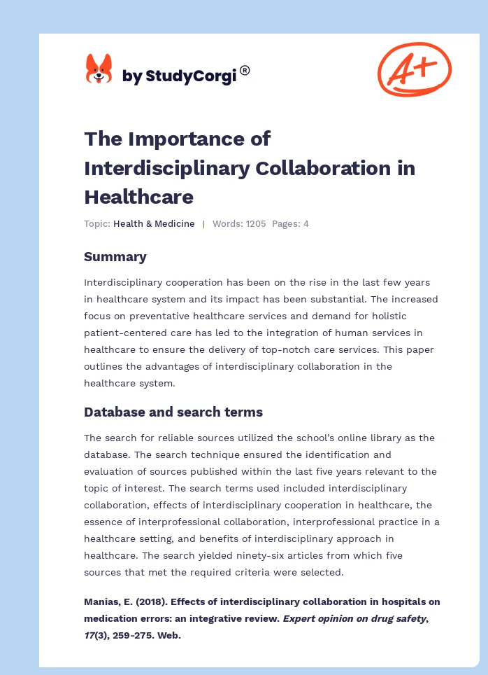 The Importance of Interdisciplinary Collaboration in Healthcare. Page 1