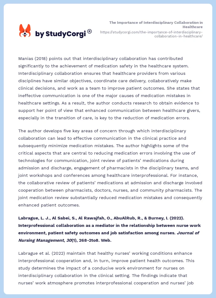 The Importance of Interdisciplinary Collaboration in Healthcare. Page 2