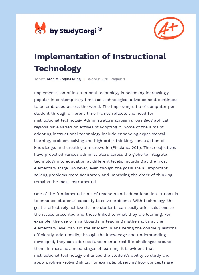 Implementation of Instructional Technology. Page 1