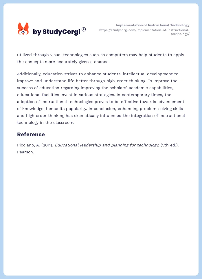 Implementation of Instructional Technology. Page 2