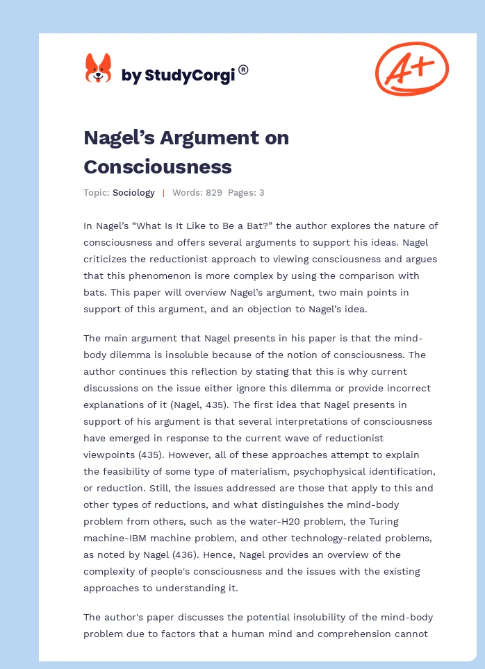 Nagel’s Argument on Consciousness. Page 1