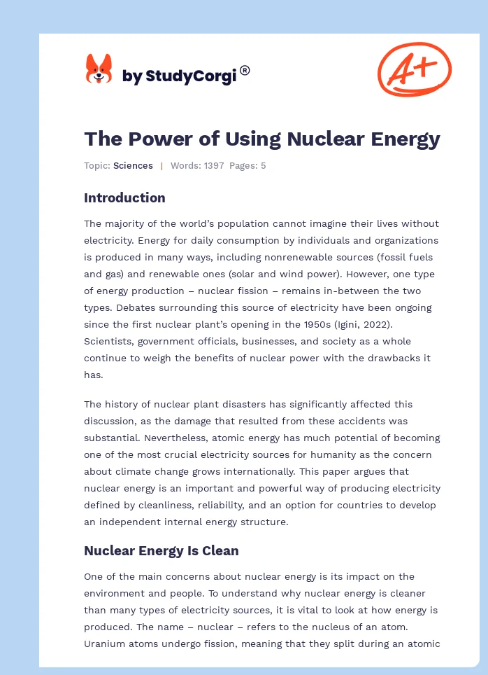 The Power of Using Nuclear Energy. Page 1