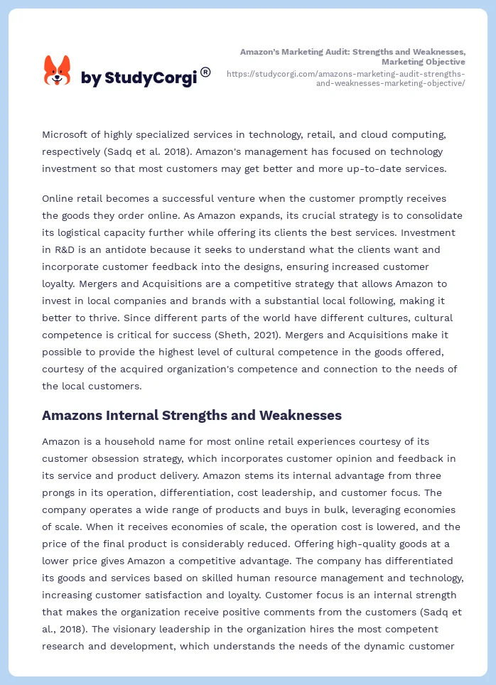 Amazon’s Marketing Audit: Strengths and Weaknesses, Marketing Objective. Page 2
