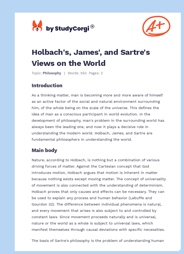 Holbach's, James', and Sartre's Views on the World. Page 1