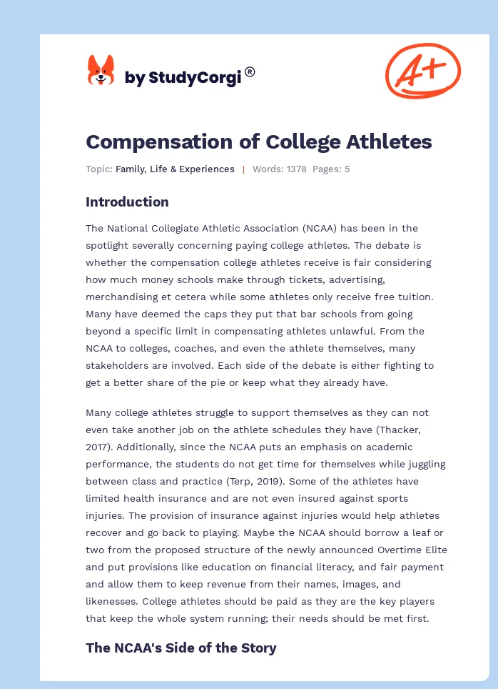 Compensation of College Athletes. Page 1