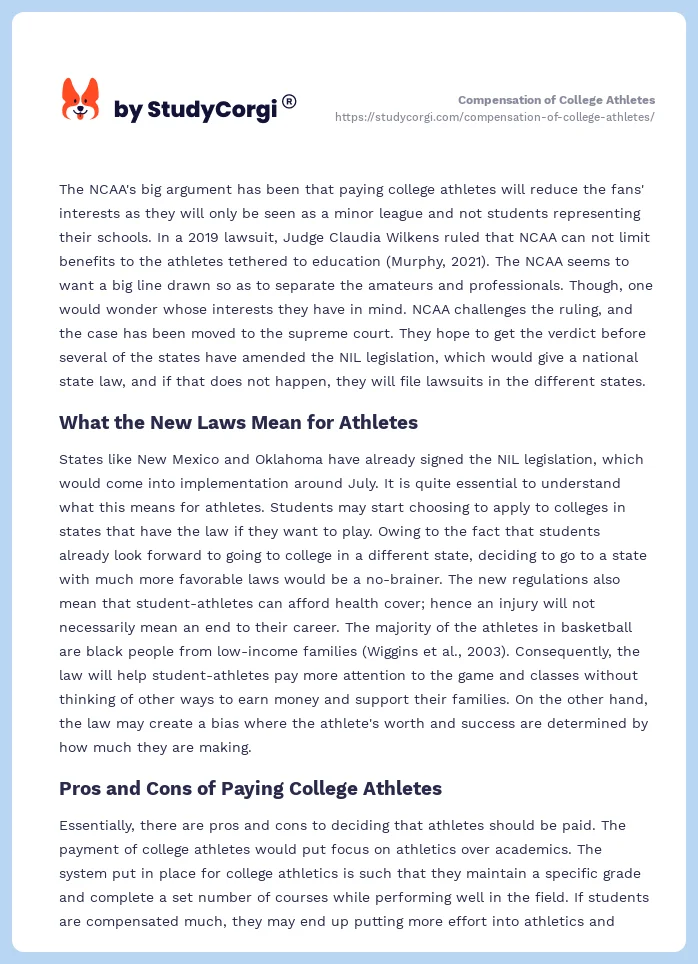 Compensation of College Athletes. Page 2