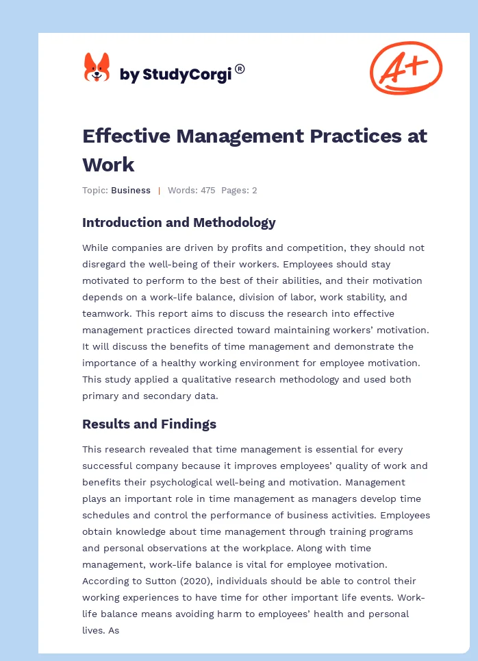 Effective Management Practices at Work. Page 1