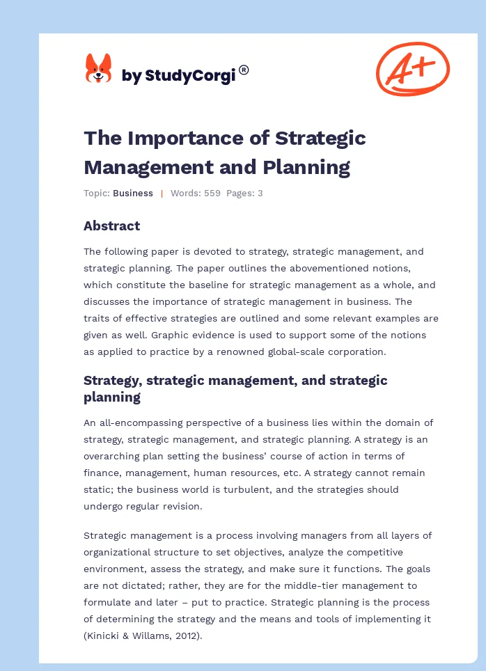 The Importance of Strategic Management and Planning. Page 1