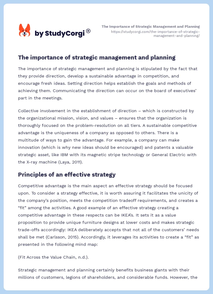 The Importance of Strategic Management and Planning. Page 2
