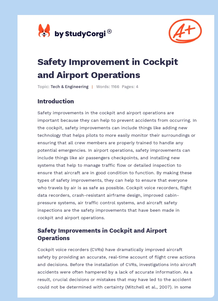 Safety Improvement in Cockpit and Airport Operations. Page 1