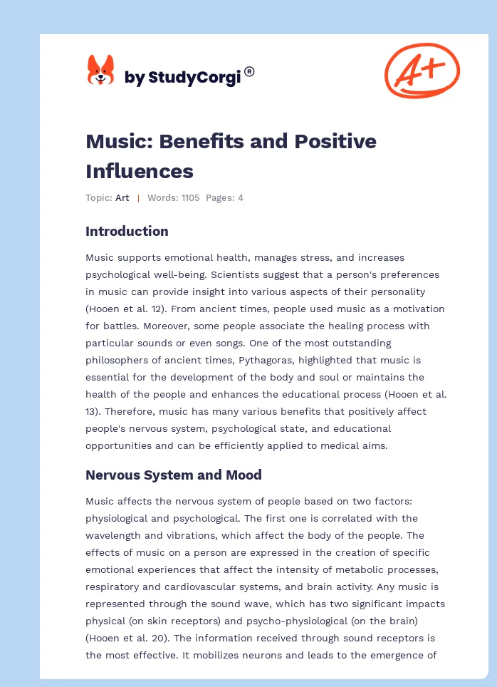 Music: Benefits and Positive Influences. Page 1