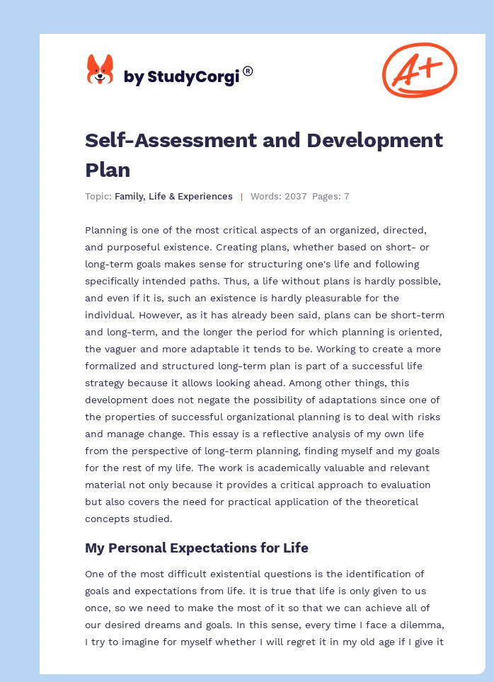 Self-Assessment and Development Plan. Page 1