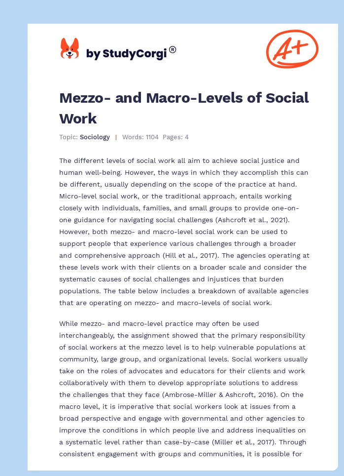 Mezzo- and Macro-Levels of Social Work. Page 1