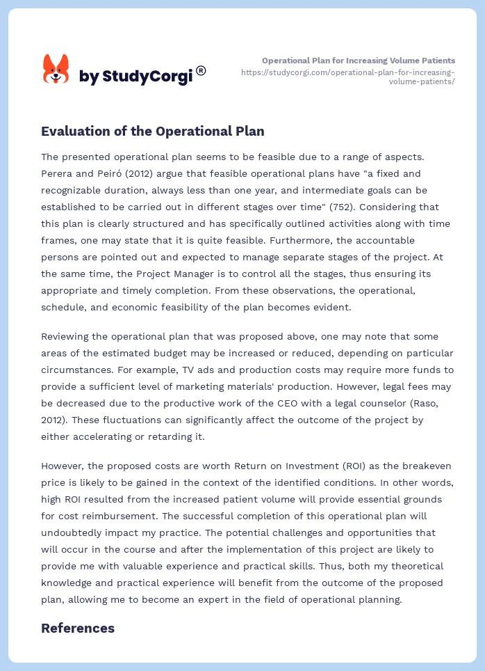 Operational Plan for Increasing Volume Patients. Page 2