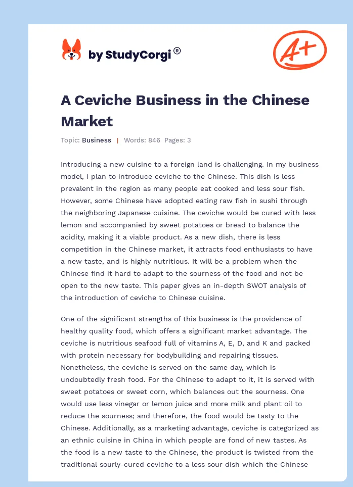 A Ceviche Business in the Chinese Market. Page 1