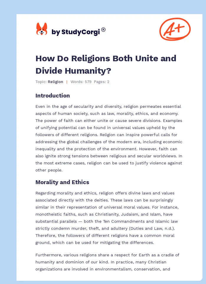 How Do Religions Both Unite and Divide Humanity?. Page 1
