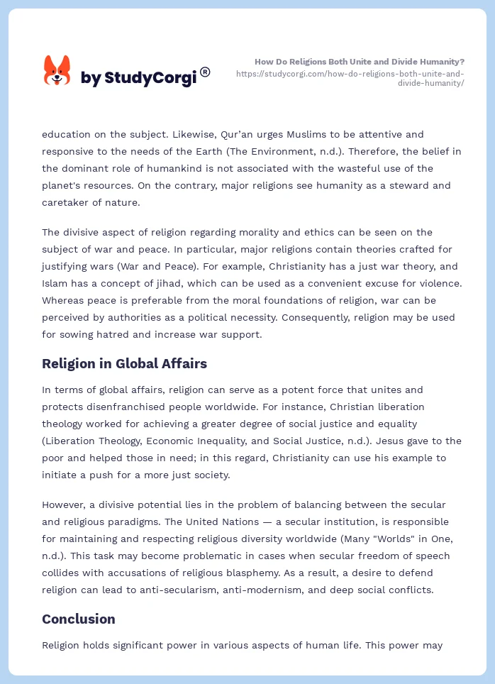 How Do Religions Both Unite and Divide Humanity?. Page 2