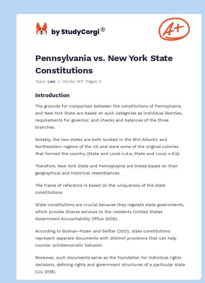 Pennsylvania vs. New York State Constitutions. Page 1