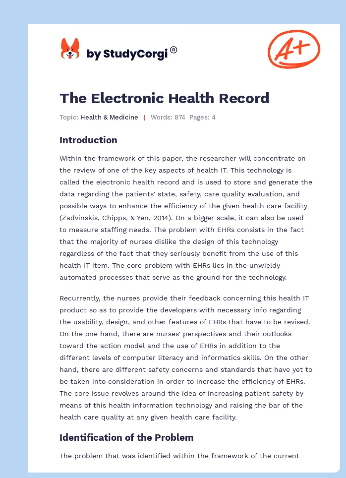 The Electronic Health Record. Page 1