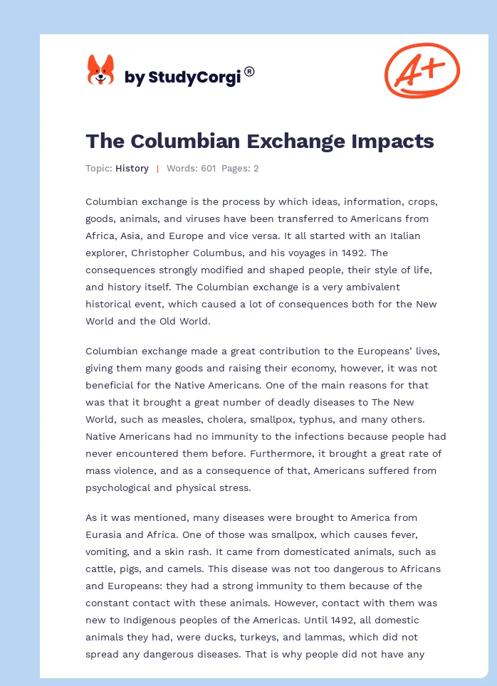 The Columbian Exchange Impacts. Page 1