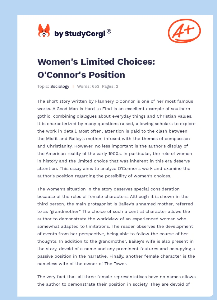 Women's Limited Choices: O'Connor's Position. Page 1