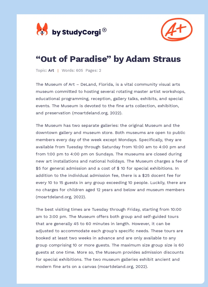 “Out of Paradise” by Adam Straus. Page 1