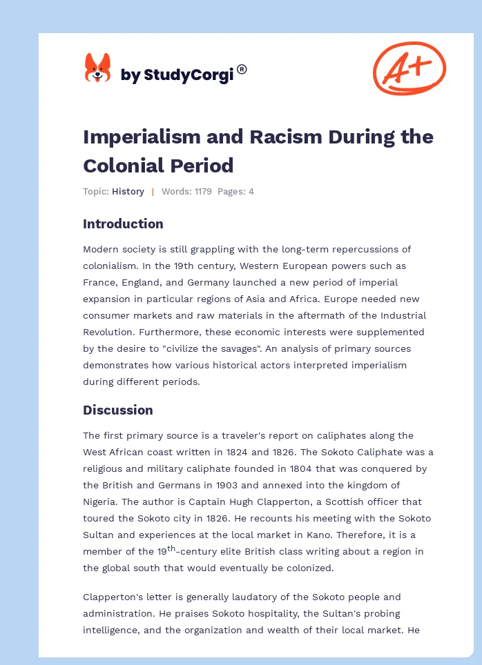 Imperialism and Racism During the Colonial Period. Page 1