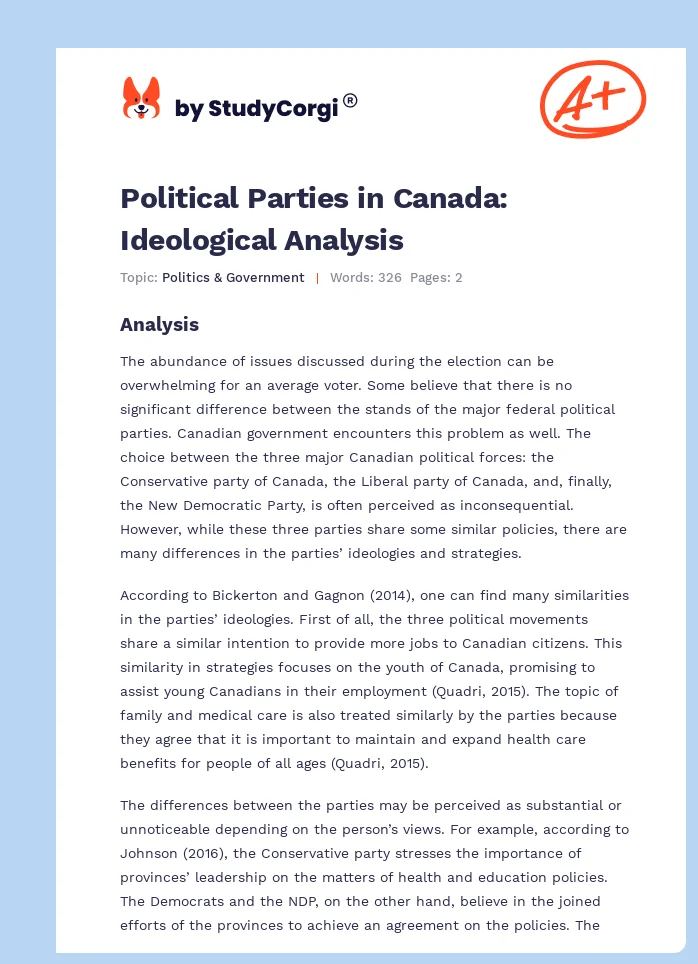 Political Parties in Canada: Ideological Analysis. Page 1