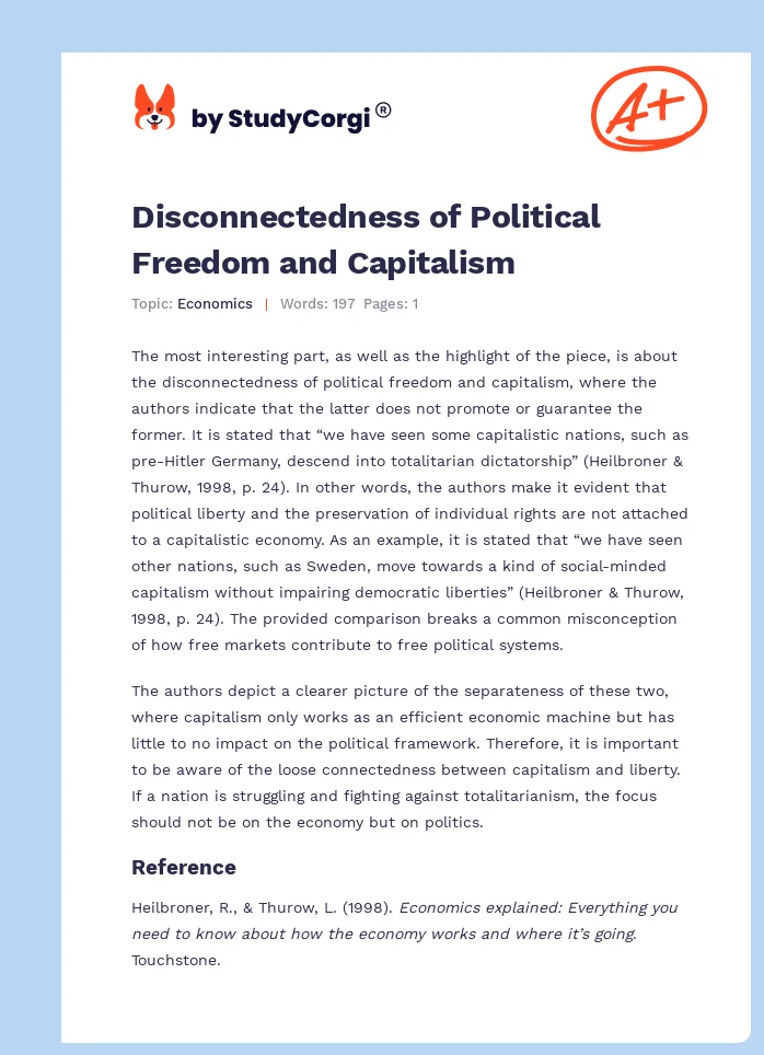 Disconnectedness of Political Freedom and Capitalism. Page 1
