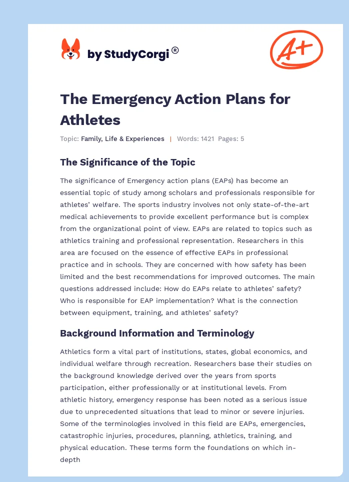 The Emergency Action Plans for Athletes. Page 1
