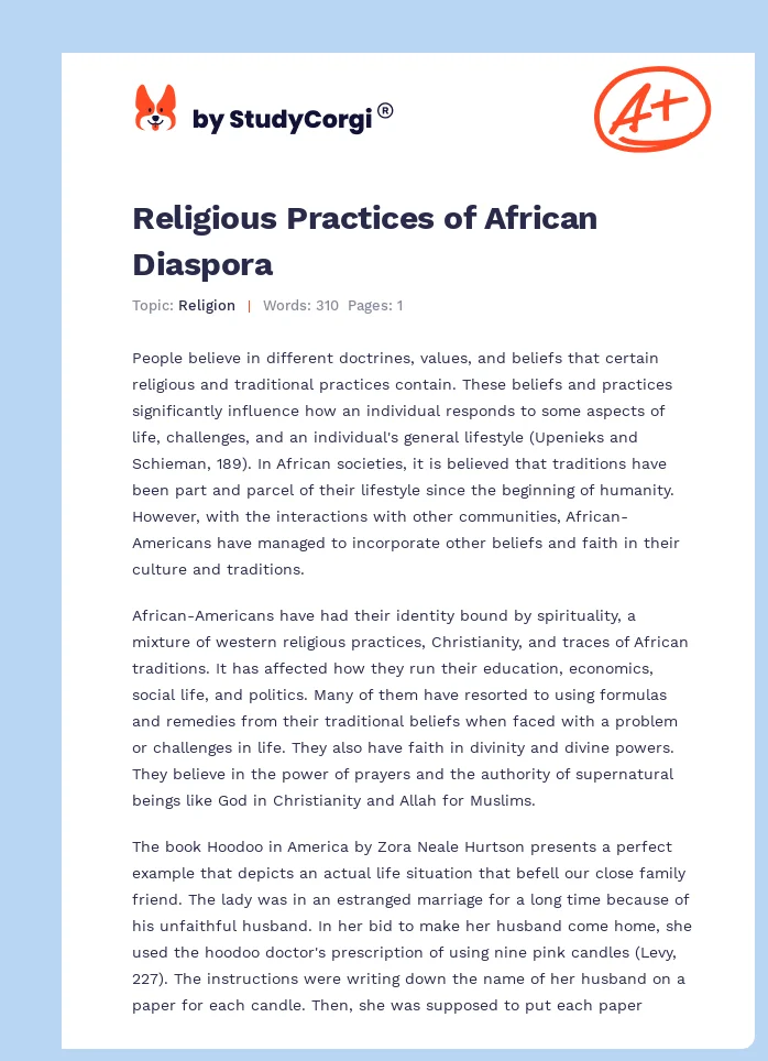 Religious Practices of African Diaspora. Page 1