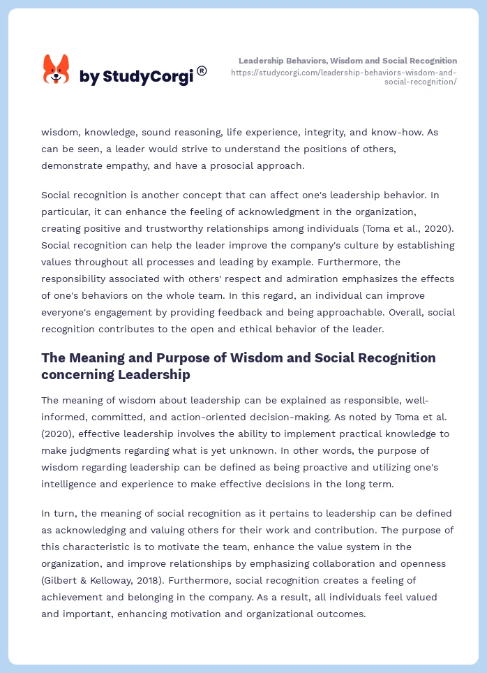 Leadership Behaviors, Wisdom and Social Recognition. Page 2